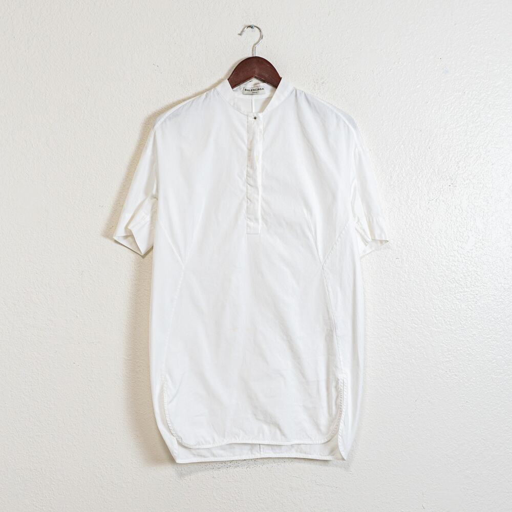 Balenciaga Paris Band Collar Tunic Shirt Dress in White Cotton size 38 - Picture 4 of 11